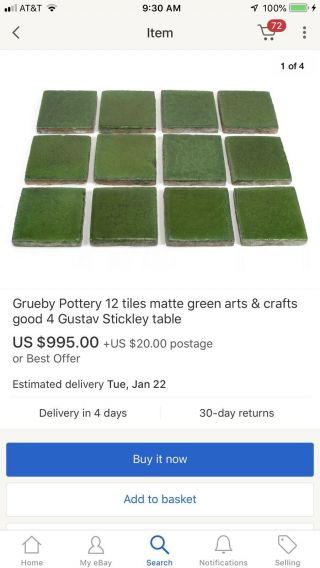 Grueby Style Pottery 12 tiles green arts & crafts Gustav Stickley table Mantel 9