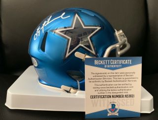 Rare Dallas Cowboys Troy Aikman Signed Blaze Mini Helmet Bas Beckett