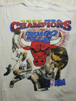 Vintage 1997 NBA World Champions Chicago Bulls T Shirt Jordan Rodman Pippen rap 2