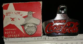 Antique Vintage Beba Drink Coca Cola Starr X Cast Iron Stationary Bottle Opener 4