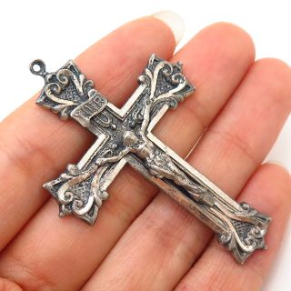 925 Sterling Silver Vintage Swirl Design Crucifix Cross Pendant