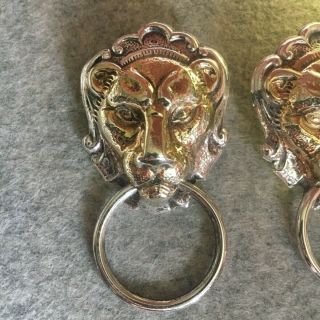 Vintage Vermeil Gold Sterling Silver Lion Mask Door Knocker Pierced Earrings 925