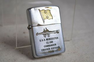 Rare Vintage Zippo Lighter Uss Worcester Cl 144 Comander Cruiser Div.  Us Navy