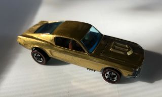 Vintage 1967 Hot Wheels Redline Gold Custom Mustang Brown Interior Hk