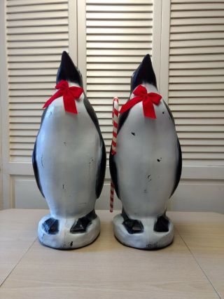 Christmas Penguin W/ Red Bows Blow Mold - Set Of 2 - Union - VTG - 23 ' Ht. 2