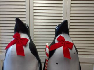 Christmas Penguin W/ Red Bows Blow Mold - Set Of 2 - Union - VTG - 23 ' Ht. 3