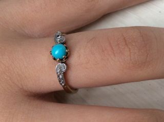 Antique/Victorian turquoise & rose cut diamond gold ring 2
