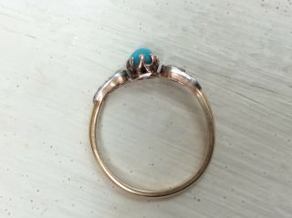 Antique/Victorian turquoise & rose cut diamond gold ring 3