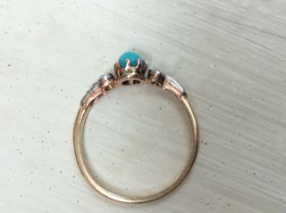 Antique/Victorian turquoise & rose cut diamond gold ring 4