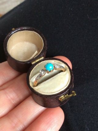 Antique/Victorian turquoise & rose cut diamond gold ring 6