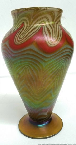 Vintage Iridescent Art Glass Pulled Feather Vase Aurene Antique