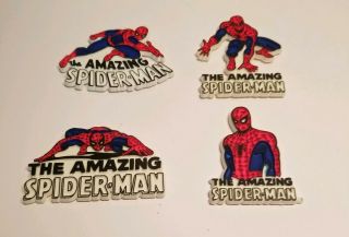 Vintage Classic Marvel Comics " Spiderman " Set Of 4 Plastic Fridge Magnets.