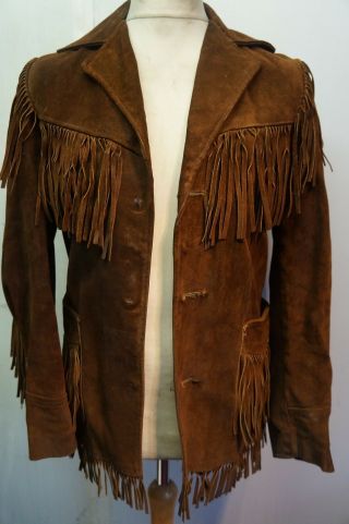 Vintage Schott Distressed Rancher Suede Leather Fringed Cowboy Jacket Size 36