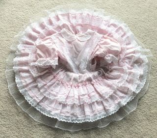 Vtg Baby Girl Toddler Dress Frilly Pink Ruffles & Lace Party Pageant Size 4t 5t