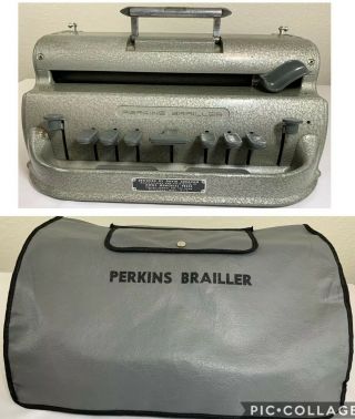 Vintage Perkins Brailler Typewriter For The Blind & Cover C6443