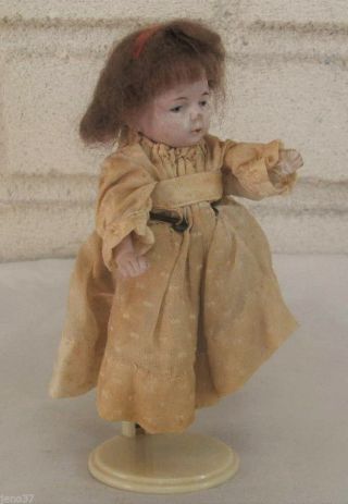 Delightful Antique Small Jointed Bisque? Doll With Old Wig May Be