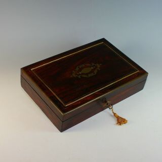 Antique French Inlaid Wood Dresser Box With Key