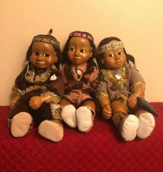 Vintage Naber Kids 1991 Hand Made Wooden Dolls - Benni And 2 Sarah Dolls -