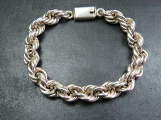 Heavy Vintage Sterling Mexican Silver Rope Link Bracelet C.  1990