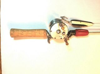 Vintage 40s - 50s Sears Jc Higgins Steel Rod And Reel With A Daredevle Lure