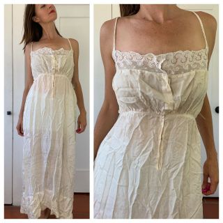 L/xl Wonderful White Silk C.  1910s 20s Edwardian Flapper Sheer Lace Maxi Dress