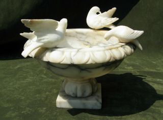 Vintage Carved Marble Alabaster Bird Bath Unusual Large Birds