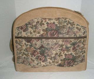 Vintage French Luggage Co.  Rose Floral Print Tapestry & Suede Carry On 3