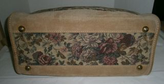 Vintage French Luggage Co.  Rose Floral Print Tapestry & Suede Carry On 4