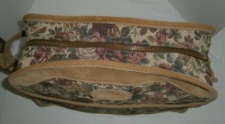 Vintage French Luggage Co.  Rose Floral Print Tapestry & Suede Carry On 5