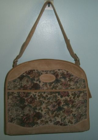 Vintage French Luggage Co.  Rose Floral Print Tapestry & Suede Carry On 6