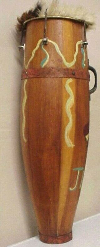 ANTIQUE JAMAICAN FOLK ART HAND PAINTED WOODEN CONGA DRUM PERCUSSION INSTRUMENT 3