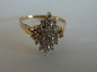 Vtg 14k Yellow Gold Diamond.  5 tcw Starburst Cluster Ring 3.  6 gr not scrap size9 6