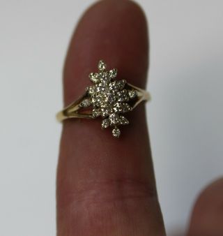 Vtg 14k Yellow Gold Diamond.  5 tcw Starburst Cluster Ring 3.  6 gr not scrap size9 9