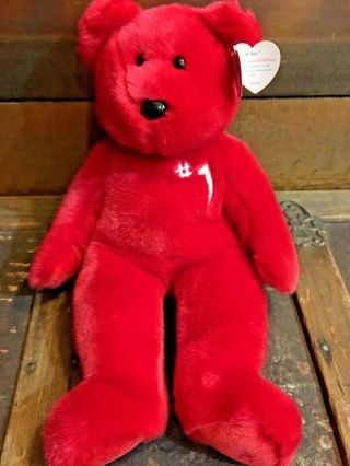 Ty Beanie Baby 1 Bear Employee Bear Red W 1 On Chest With Tags Rare