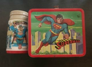 Vintage Metal Superman Lunch Box 1978 With Thermos