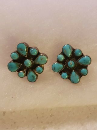Vintage Sterling Silver Turquoise Cluster Clip On Earrings 16g Federico Jimenez