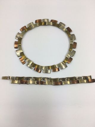 Vintage Sterling Silver Necklace Bracelet Set Signed Metales Castado Taxco Jhp
