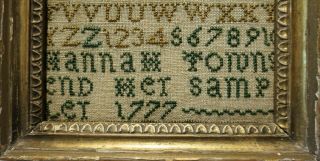 VERY SMALL MID/LATE 18TH CENTURY ALPHABET SAMPLER BY HANNAH TOWNSEND - 1777 10