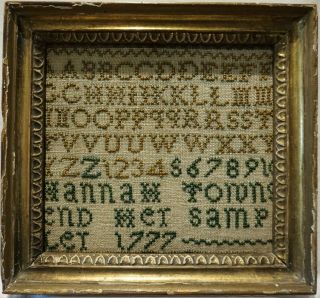 Very Small Mid/late 18th Century Alphabet Sampler By Hannah Townsend - 1777