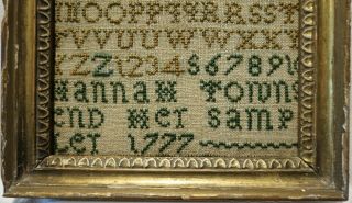 VERY SMALL MID/LATE 18TH CENTURY ALPHABET SAMPLER BY HANNAH TOWNSEND - 1777 3