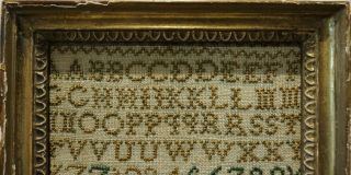 VERY SMALL MID/LATE 18TH CENTURY ALPHABET SAMPLER BY HANNAH TOWNSEND - 1777 8
