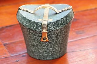 Tea Caddy Caddie Hat Box Shaped With Shagreen And Brass Detail Clip