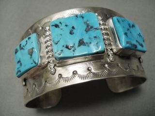 Opulent Very Wide Vintage Navajo Turquoise Sterling Silver Bracelet Old
