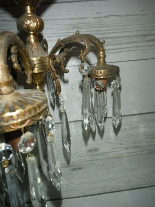 Vintage Chandelier,  Brass 3 Arm Ornate with Glass Prisms Ceiling Light Lamp 3