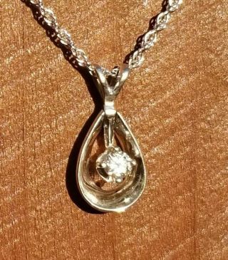 Vintage Estate 14k White Gold Diamond Pendant Necklace Swivel Teardrop 2.  3 Grams