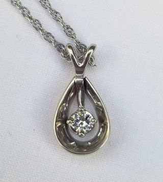 Vintage Estate 14K White Gold Diamond Pendant Necklace Swivel Teardrop 2.  3 Grams 7