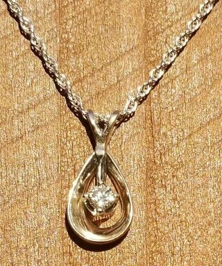 Vintage Estate 14K White Gold Diamond Pendant Necklace Swivel Teardrop 2.  3 Grams 8