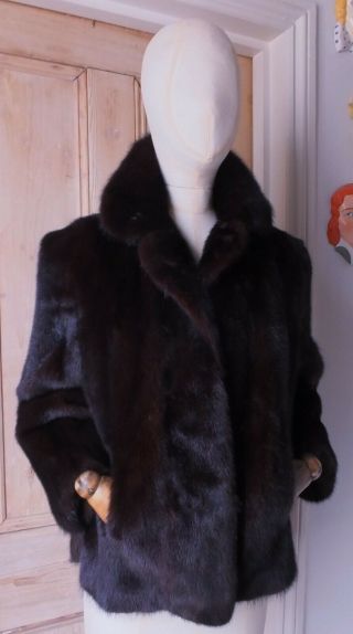 Exquisite Real Fur 25 " Long Natural Dark Mahogany Mink Jacket - Uk Size 10 12