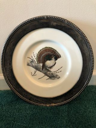 Vintage Frank Whiting ”ruffed Grouse” Sterling Silver Rim China Plate