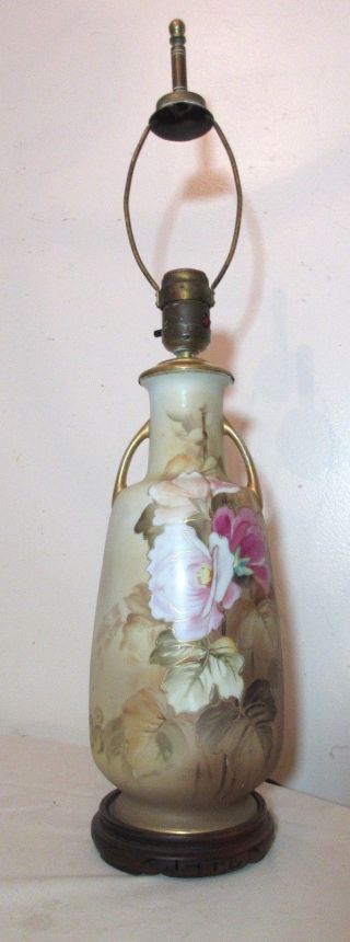 Vintage Hand Painted Floral Nippon Porcelain Moriage Vase Electric Table Lamp